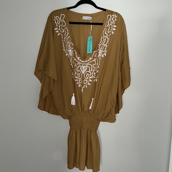 TIARE HAWAII *Margarita* Goldenrod yellow beach tunic caftan coverup dress M/L - Picture 8 of 10